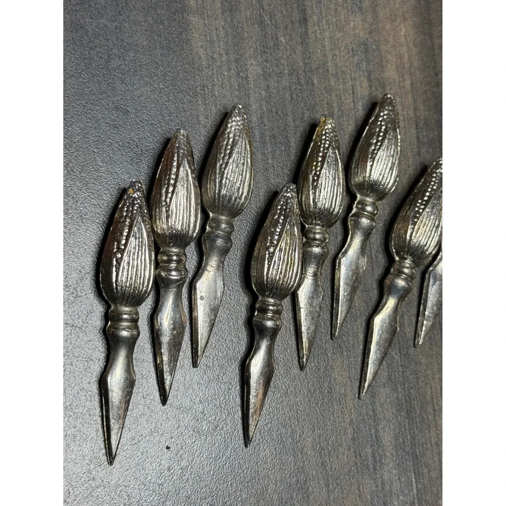 Vintage Silver Corn Cob Holders Set of 10 Skewers Farmhouse Kitchen Decor‎